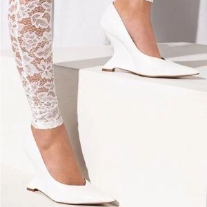 White faux leather wedge shoes